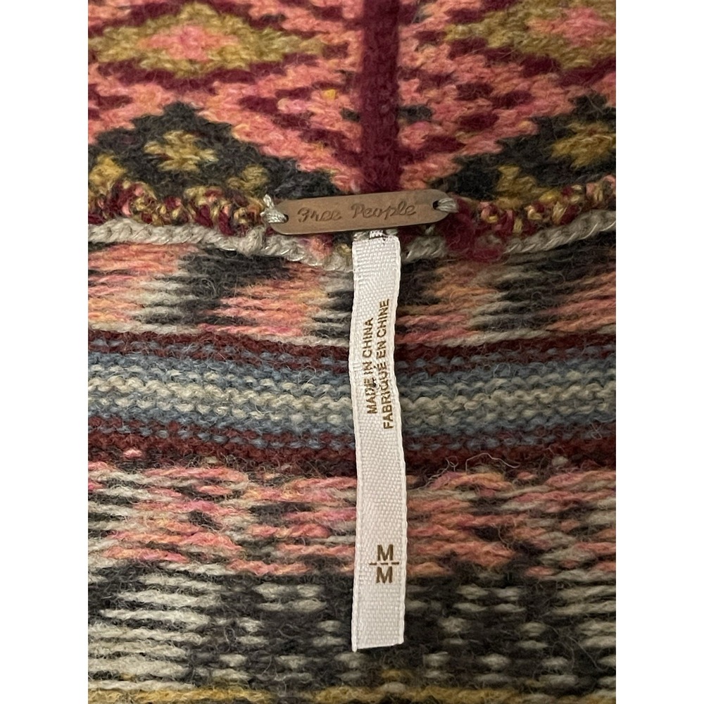 Free People Fair Isle Cardigan Sweater Medium Wool Boho Southwestern Aztec Artsy - Picture 2 of 9